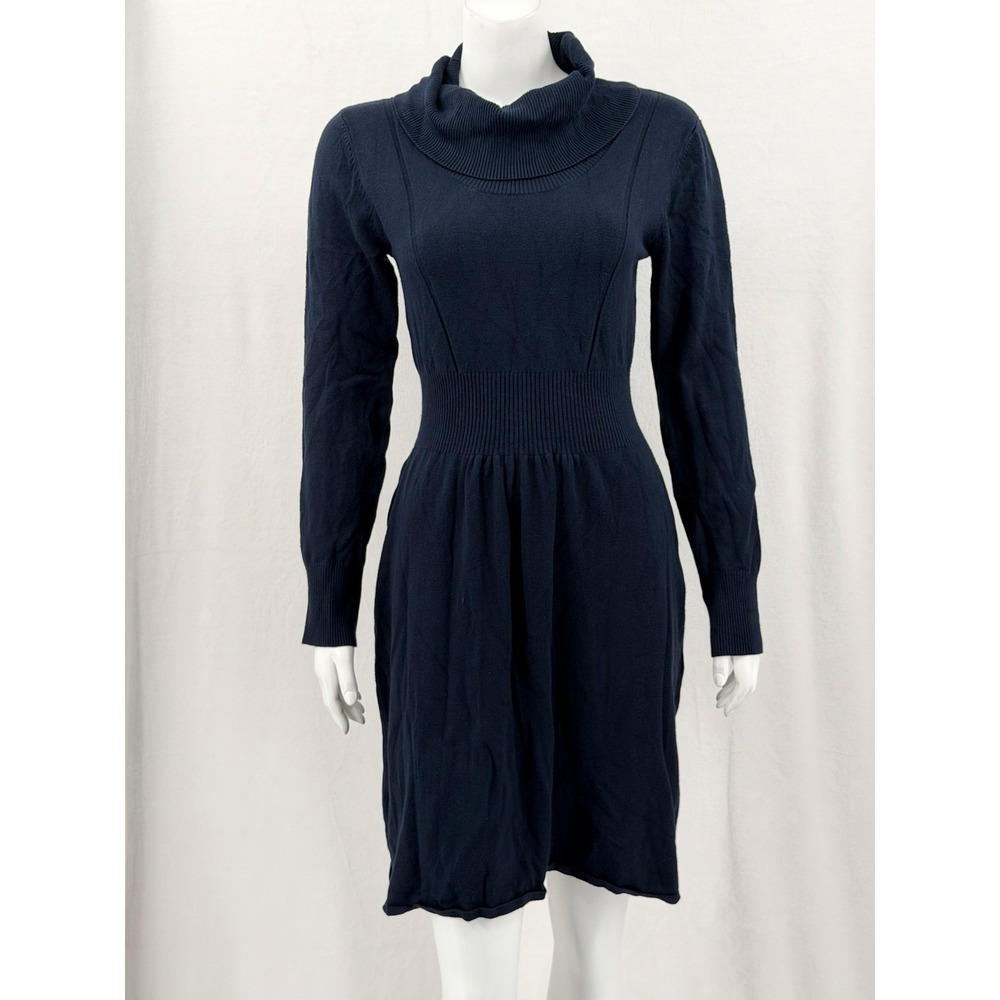 Yorn Sweater Dress‎ Womens 42 Navy Cowl Neck Long Sleeve Knit Ribbed Pullover